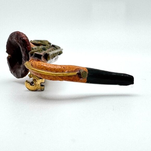 Leather Saxaphone Brooch Pin Brown Brass Vintage 7/8 x 1 3/4" Musical Instrument - Picture 5 of 8